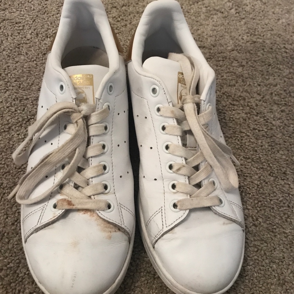 stan smith shoes gold and white